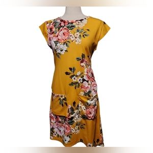 Lady Hike Dress S Midi Golden Yellow Floral Pockets High Low Made In Mex…